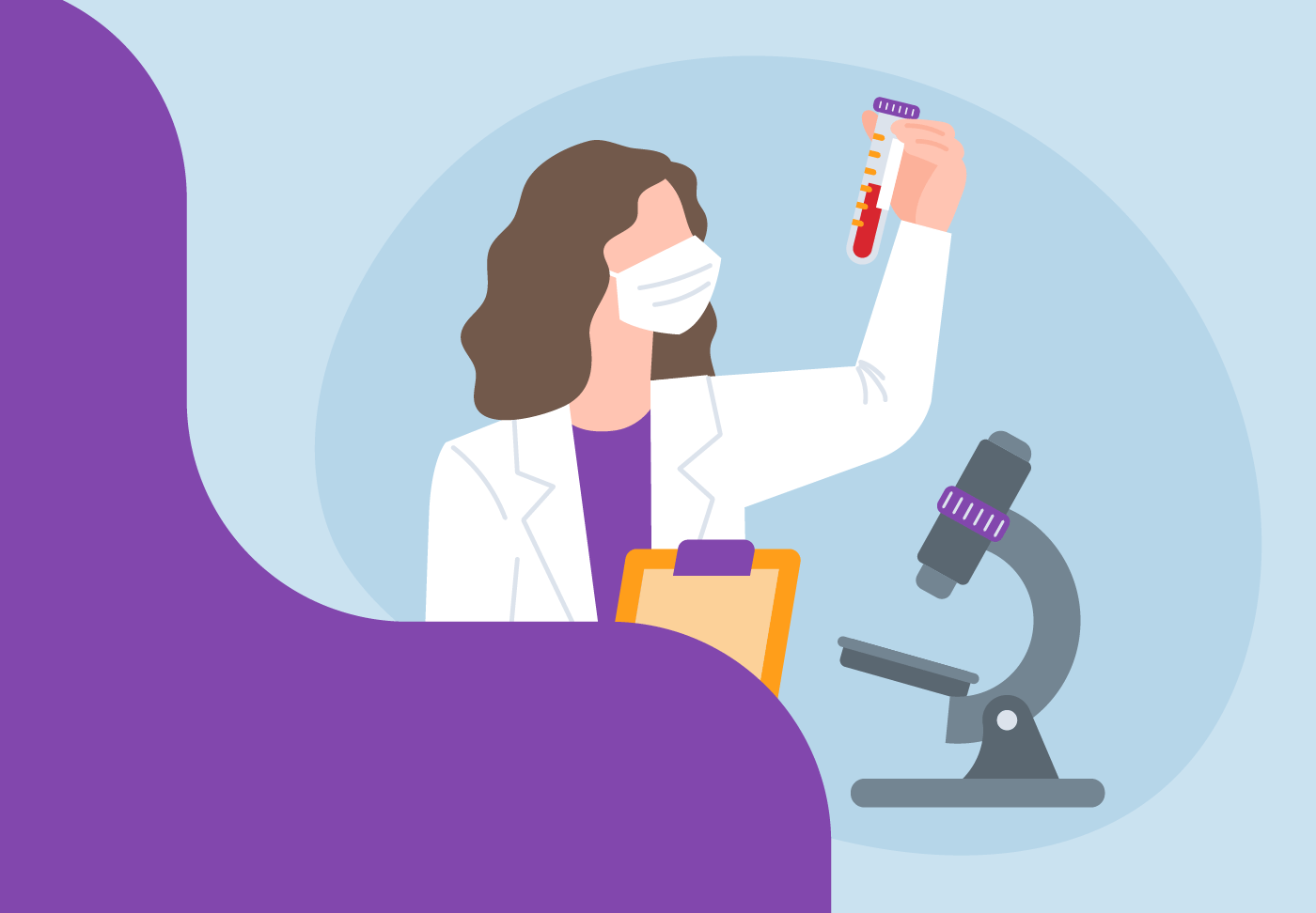 Accelerating the Progress of Cancer Care: Illustration of a physician looking at a test tube