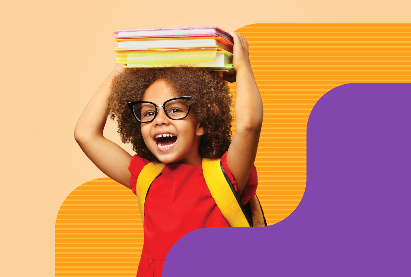 BackToSchoolCare: Checking in on Your Child’s Health Child carrying backpack, holding books above head