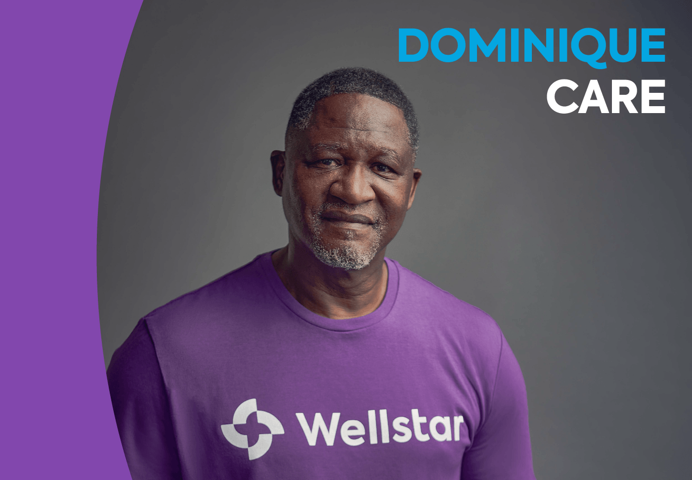 DominiqueCare Dominique Wilkins wearing a purple shirt with a white Wellstar logo.