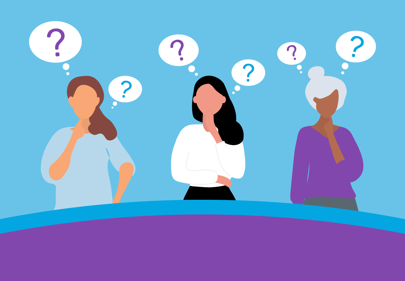 What Women Should Know About Prostate Cancer Illustration of group of women, thought bubbles and question marks
