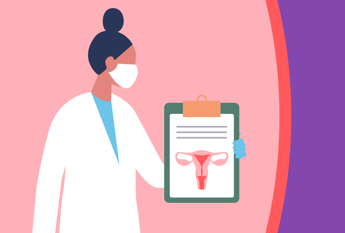 Boost Your GYN Health IQ Illustration of GYN cancer physician holding a medical chart.