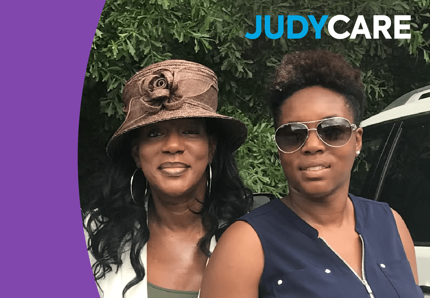 JudyCare Photo of Judy Robinson and family member. Text reads "JudyCare"