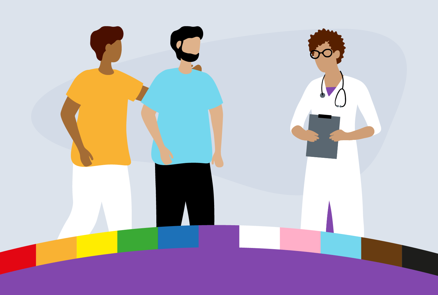 LGBTQ Care: High-Quality Healthcare for Everyone Two people who identify as LGBTQ+ speaking with doctor.
