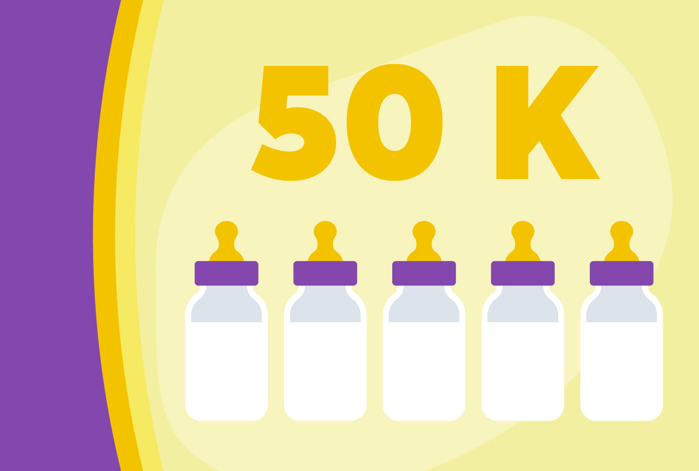 Wellstar Kennestone Lactation Team Celebrates 50,000 Ounces of ‘Liquid Gold’ bottles with milk, text reads "50K"