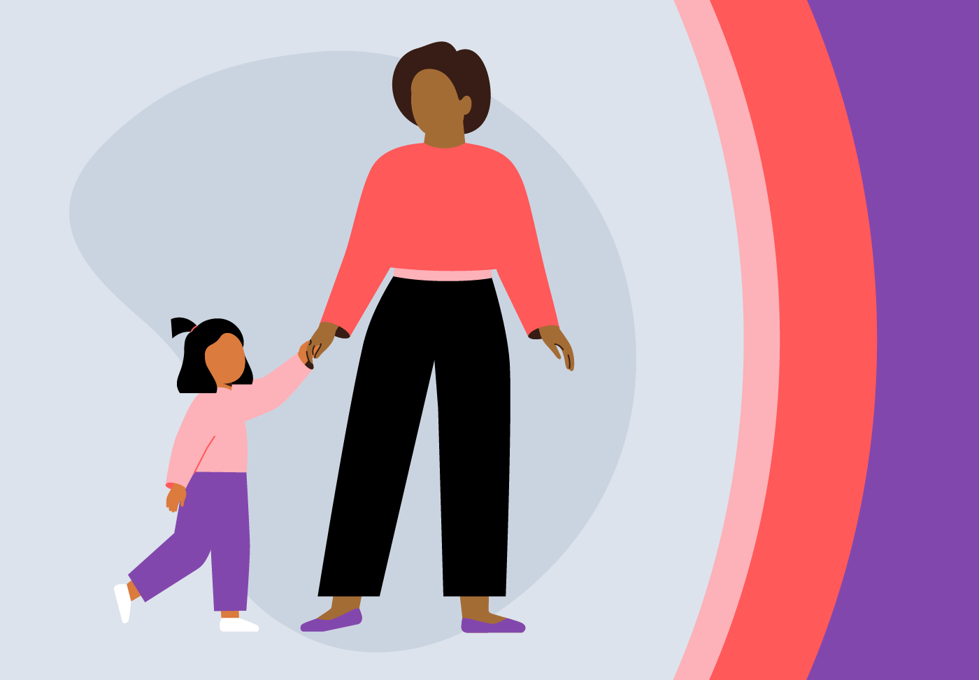 Don’t forget your keys to family health—checkups, screenings and vaccinations Illustration of mom and daughter holding hands