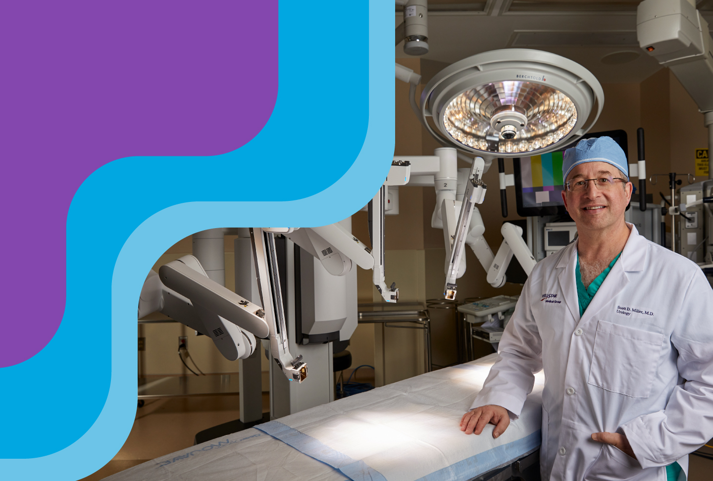 Robotic Surgeries Get Patients Back to Their Lives Sooner Dr. Scott Miller standing in a surgery room.