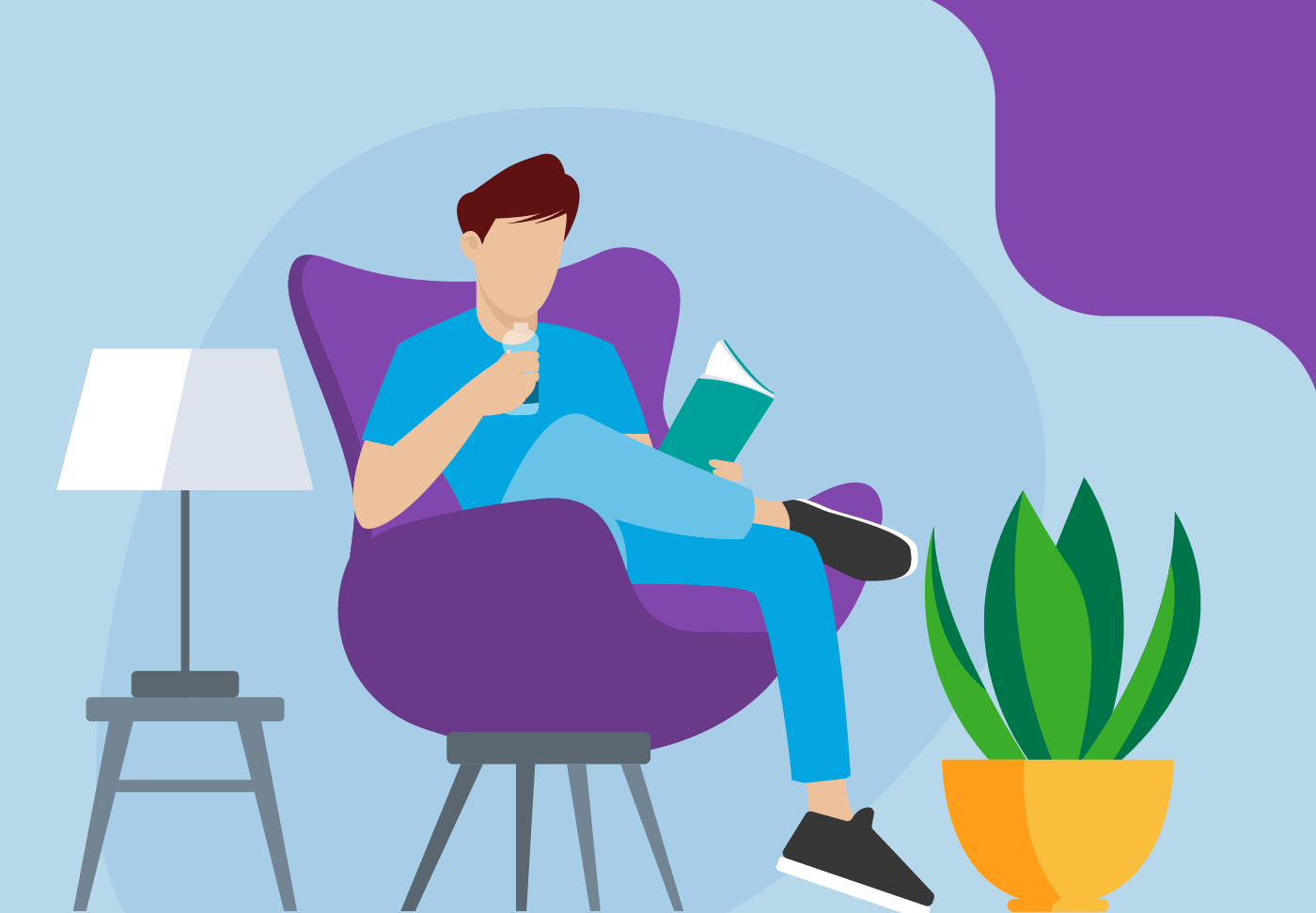 Illustration of a team member reading a book in our Wellness Room.