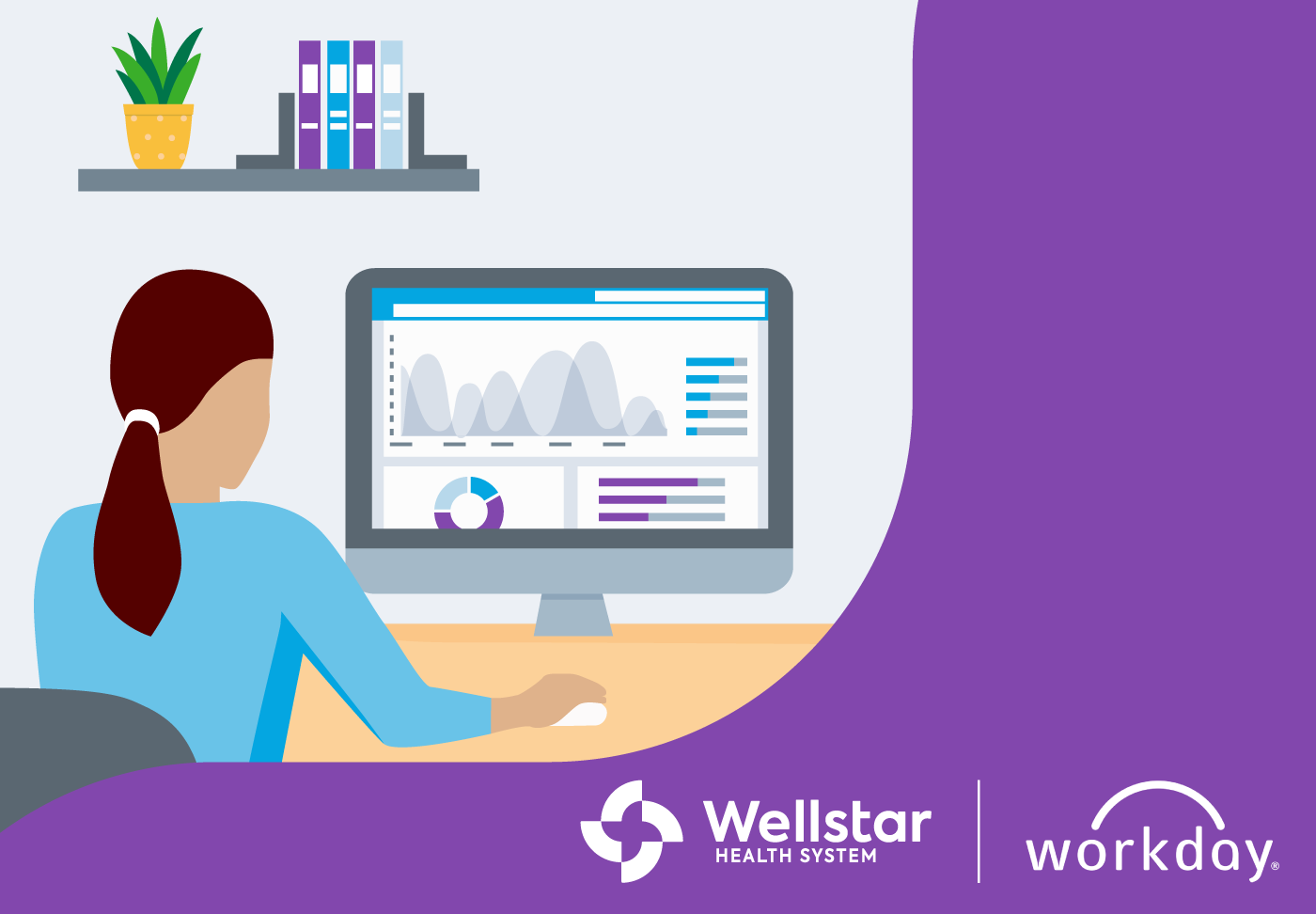 Wellstar Continues to Enhance Team Member Experience with Digital Tools Illustration of a woman working at her computer.