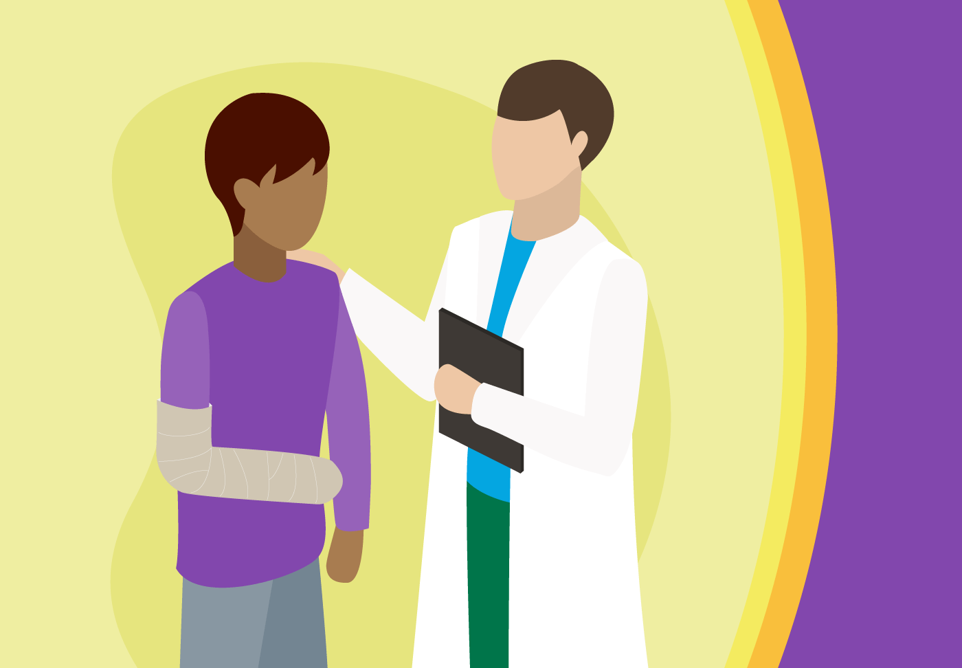Healing With Expertise: Comprehensive Wound Care & Hyperbaric Medicine at Wellstar Illustration of a physician comforting a patient who has a bandaged arm