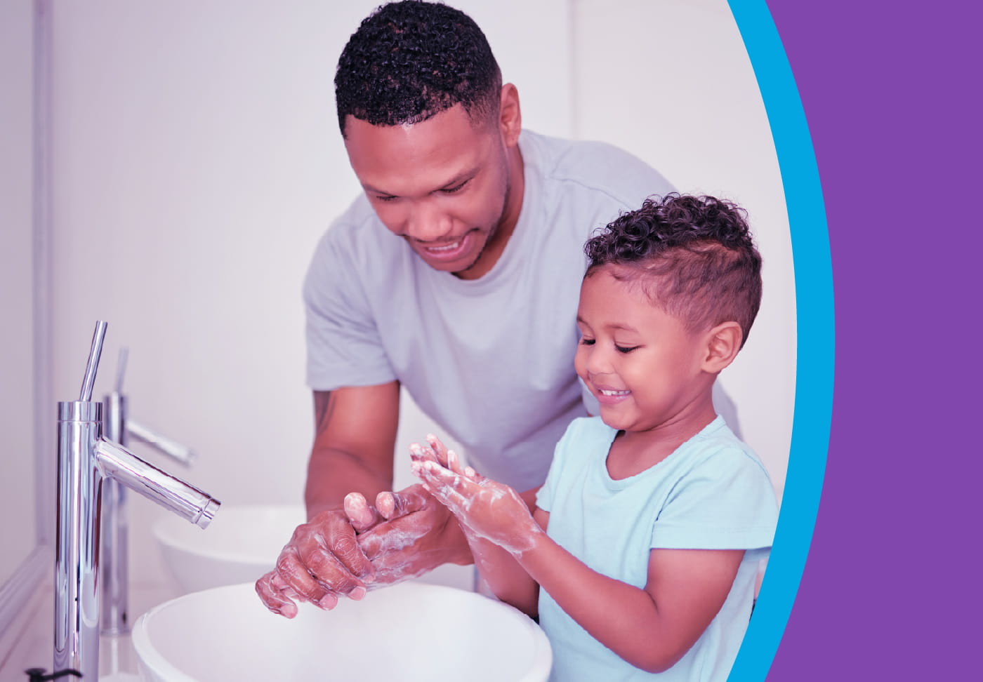 Together, We Can Slow the Spread of Illness in Our Community Parent and child washing hands