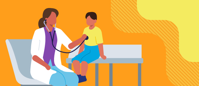 Illustration of a child getting a check-up at the doctor's office