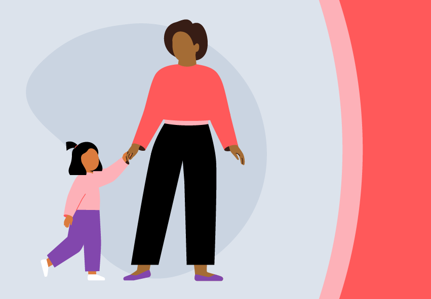 Illustration of mom and daughter holding hands