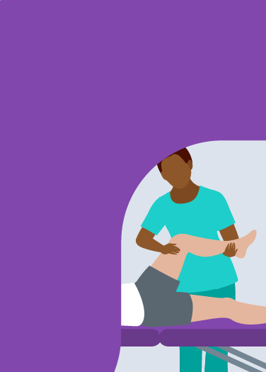 Illustration of a physical therapist stretching out a patient.