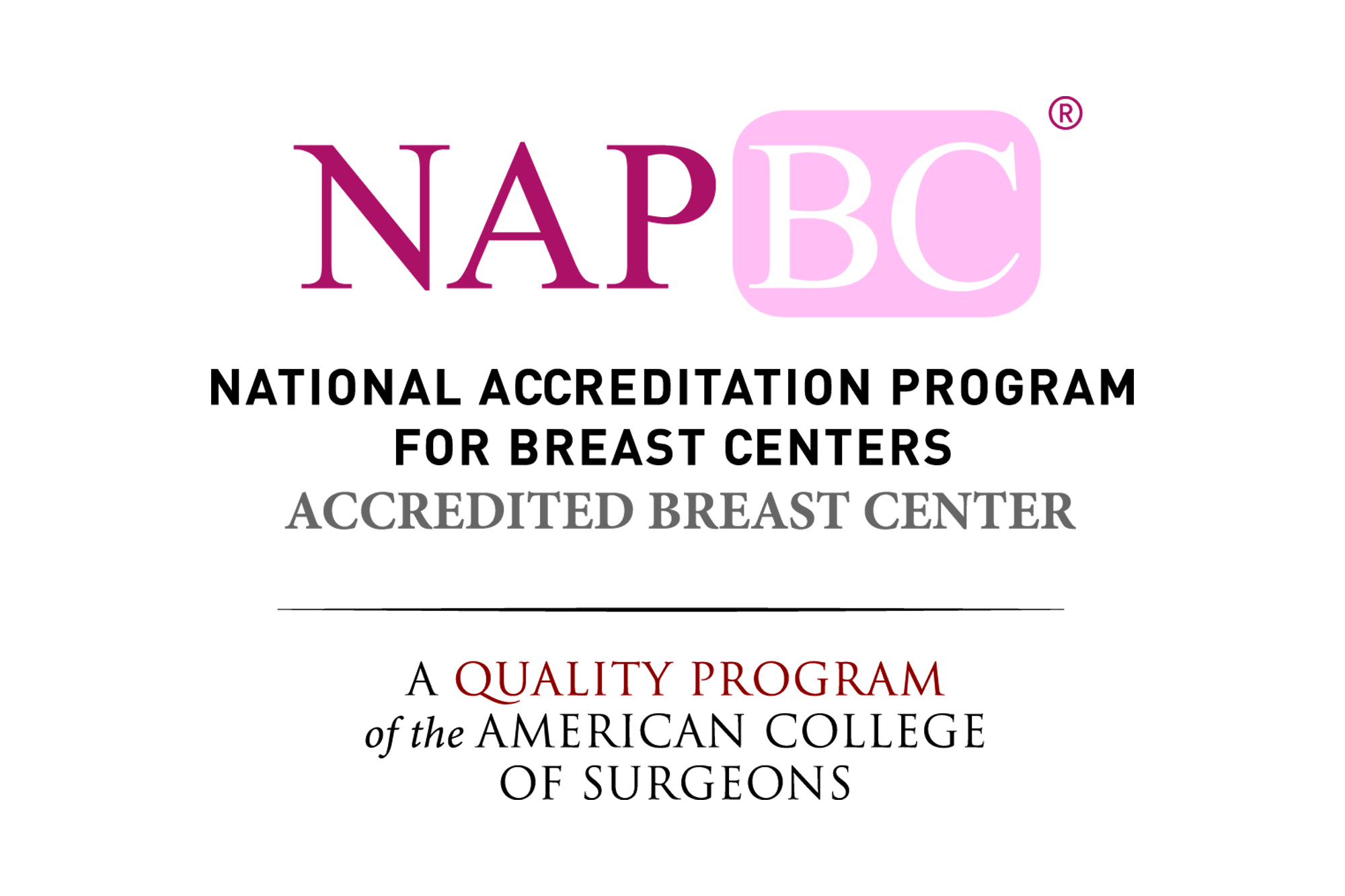 Logo reading NAPBC National Accreditation Program for Breast Centers Accredited Breast Center A Quality Program of the American College of Surgeons