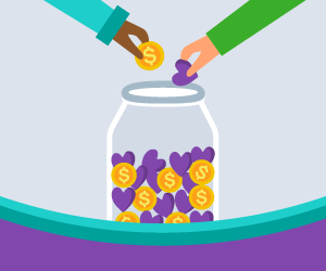 Hands dropping coins into jar