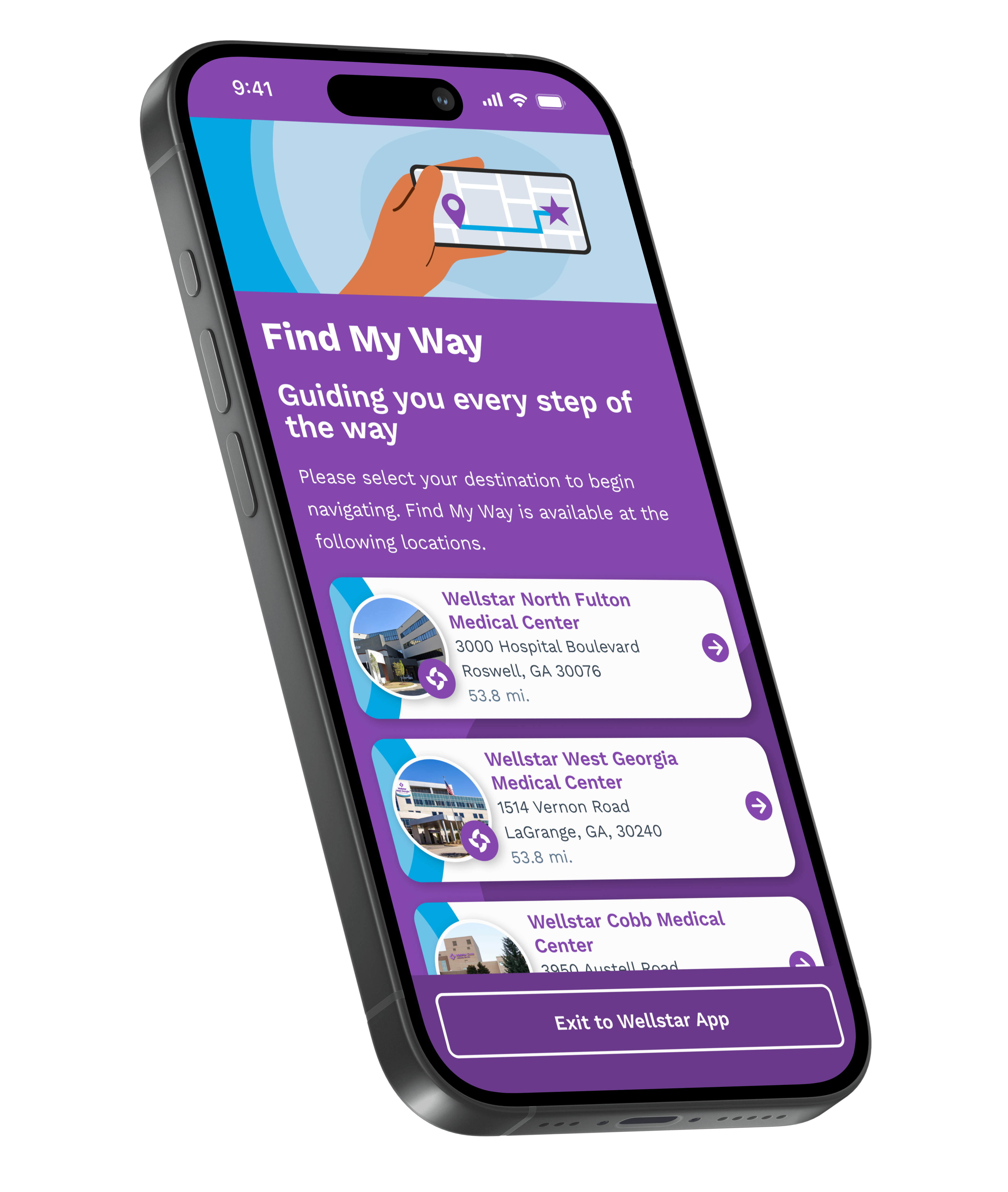 Image of iphone showing find my way app