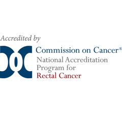 Logo that says Accredited by Commission on Cancer National Accreditation Program for Rectal Cancer
