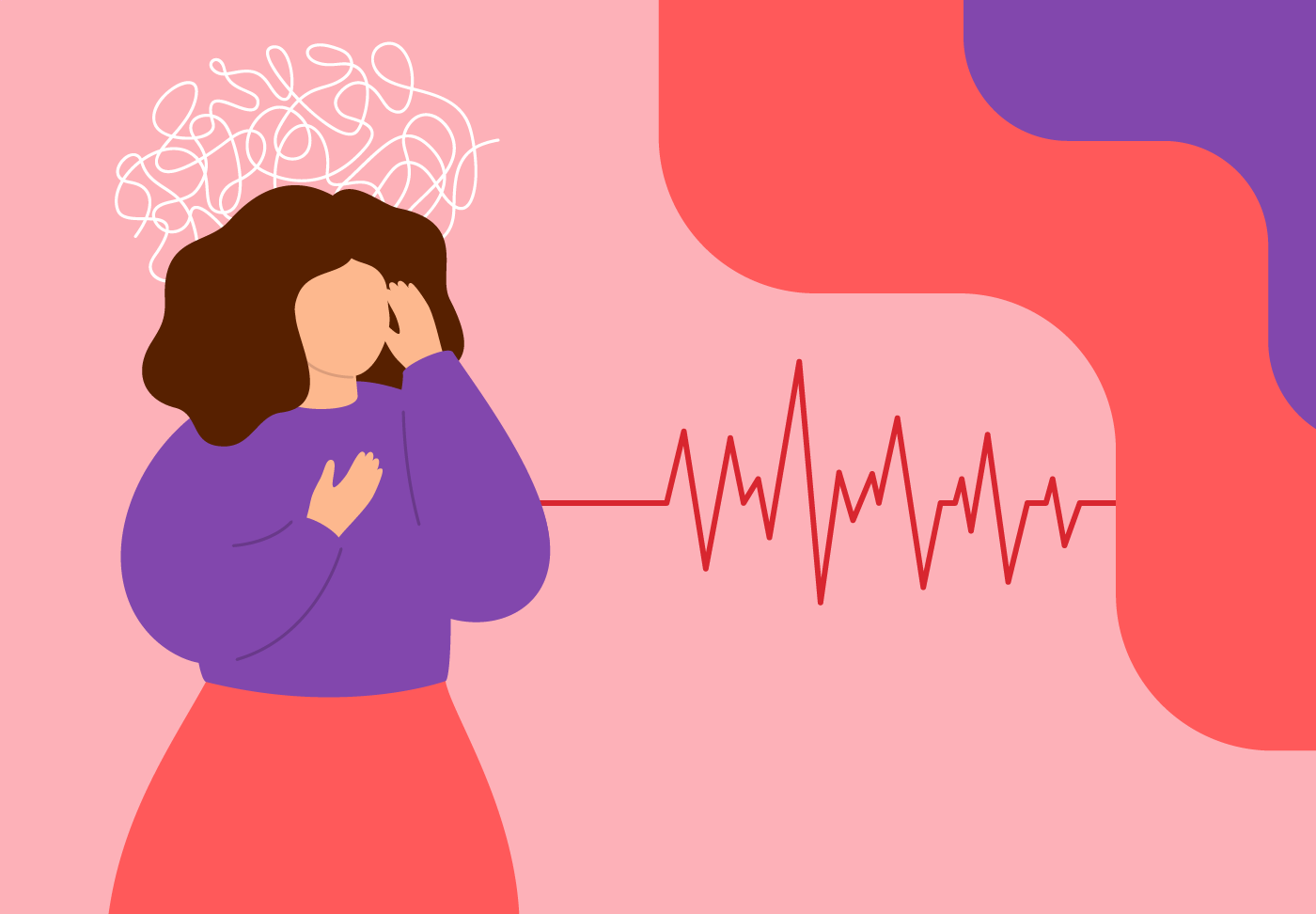 Illustration of person with waves above their head and coming from heart, experiencing sudden heart rate increase