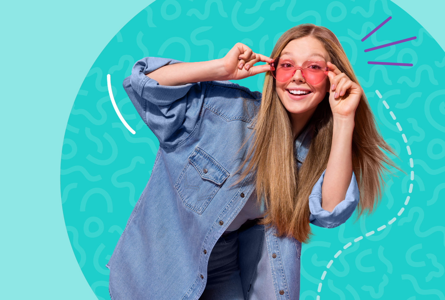 Smiling teen shows off her sunglasses