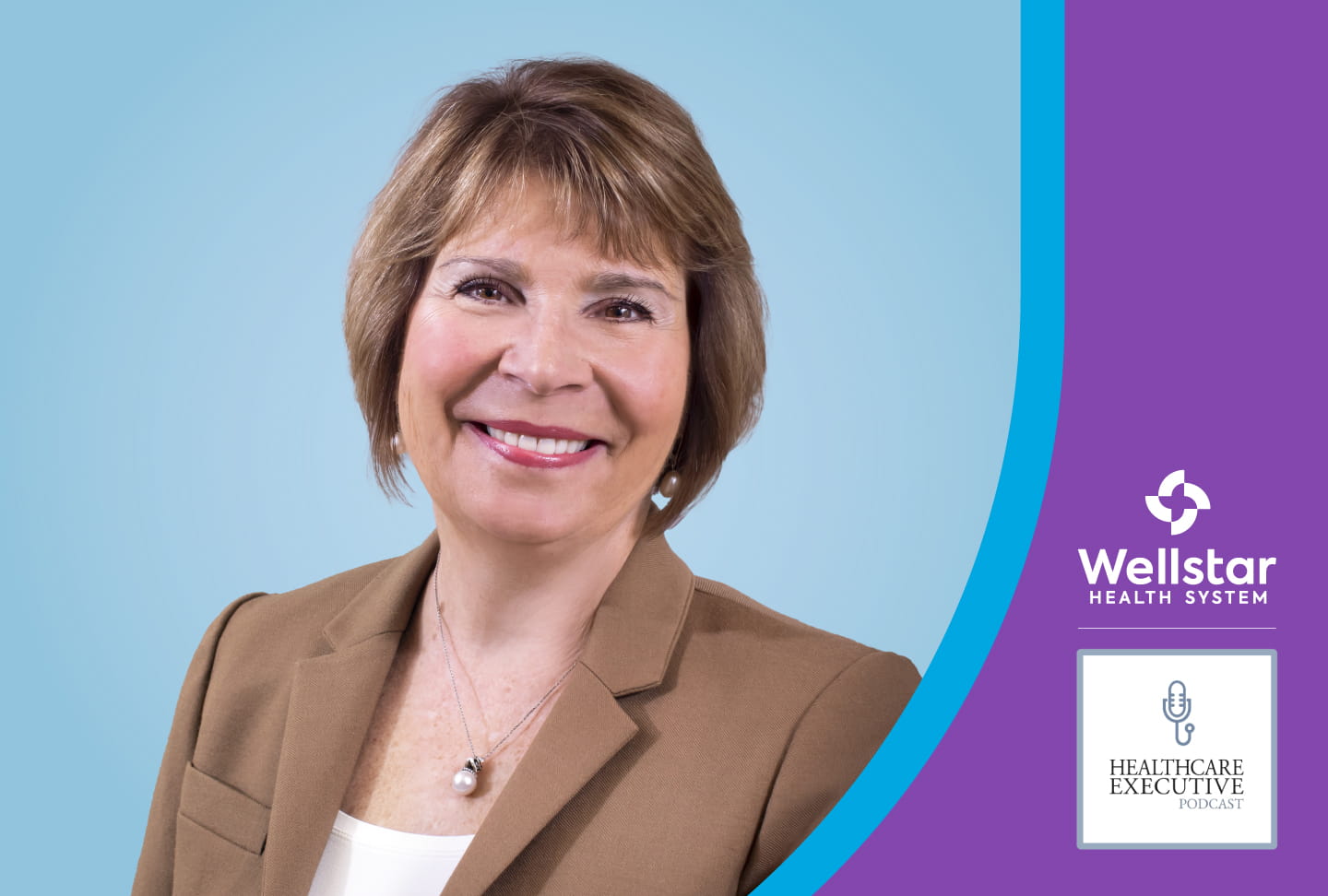 Headshot photo of Jill Case-Wirth. Wellstar and Healthcare Executive podcast logos.