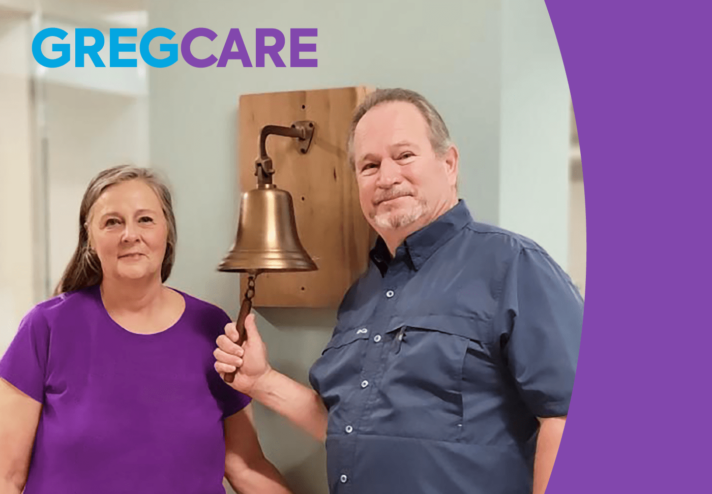Greg Rodgers with his wife ringing the cancer bell