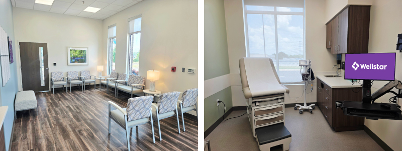 Photos of lobby and exam room in Hampton primary care location