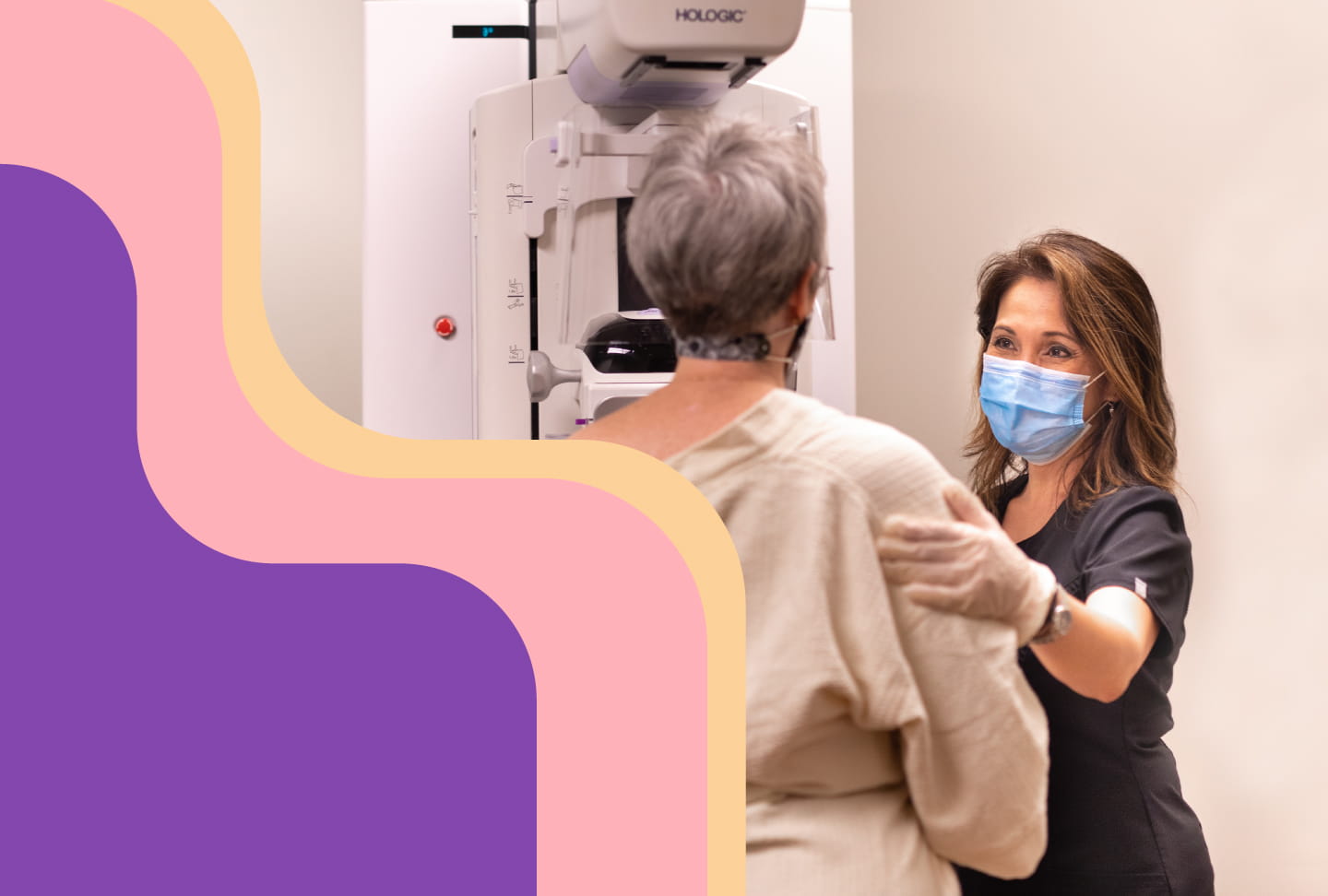 Patient getting mammogram