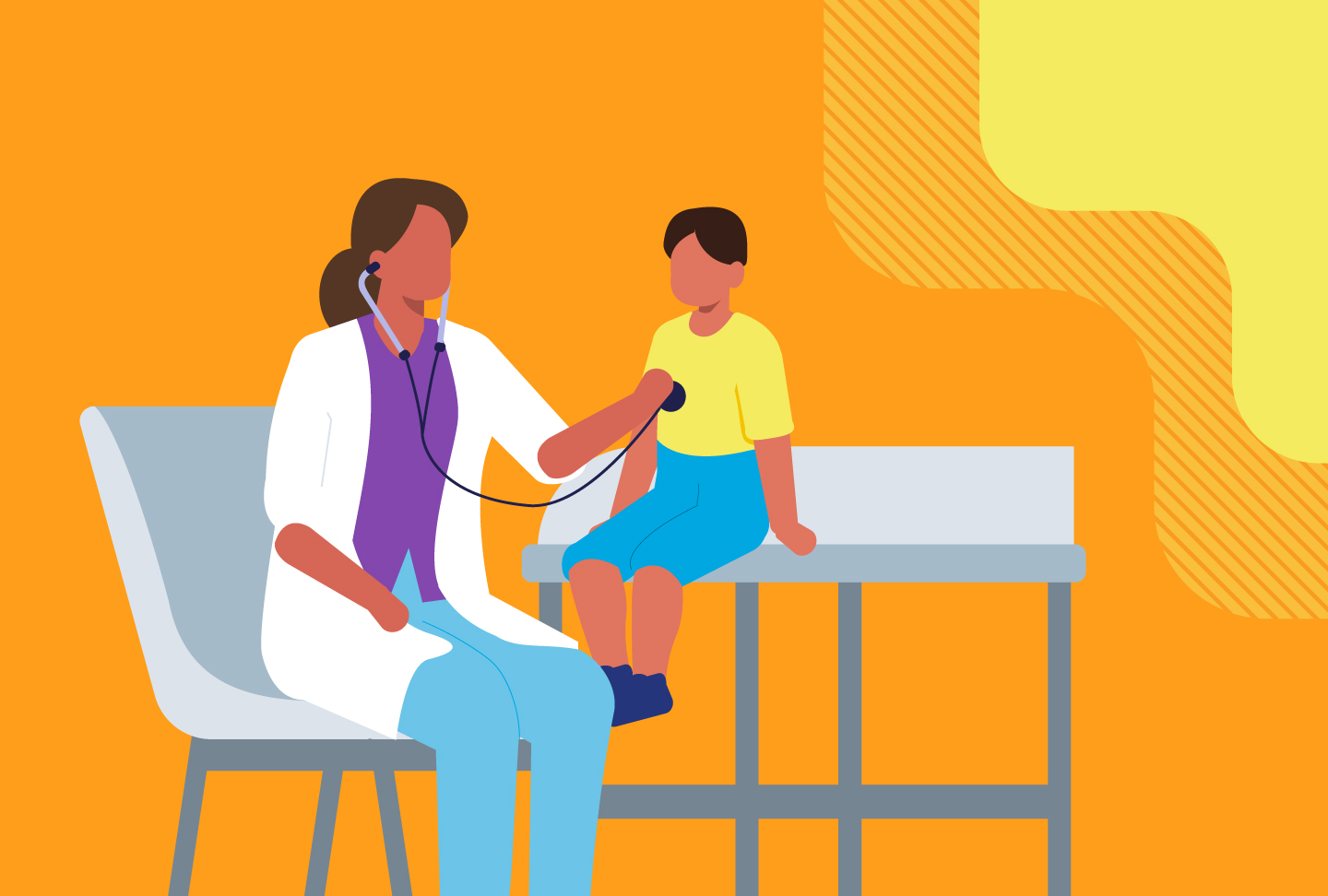 provider listening to child's heart with stethoscope
