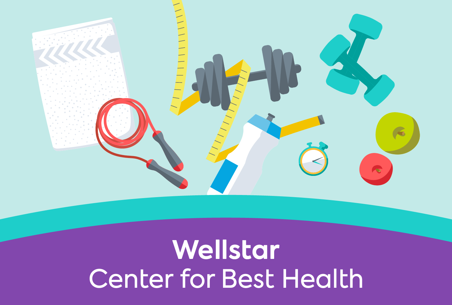 Illustration of several weight management tools and text "Wellstar Center for Best Health."