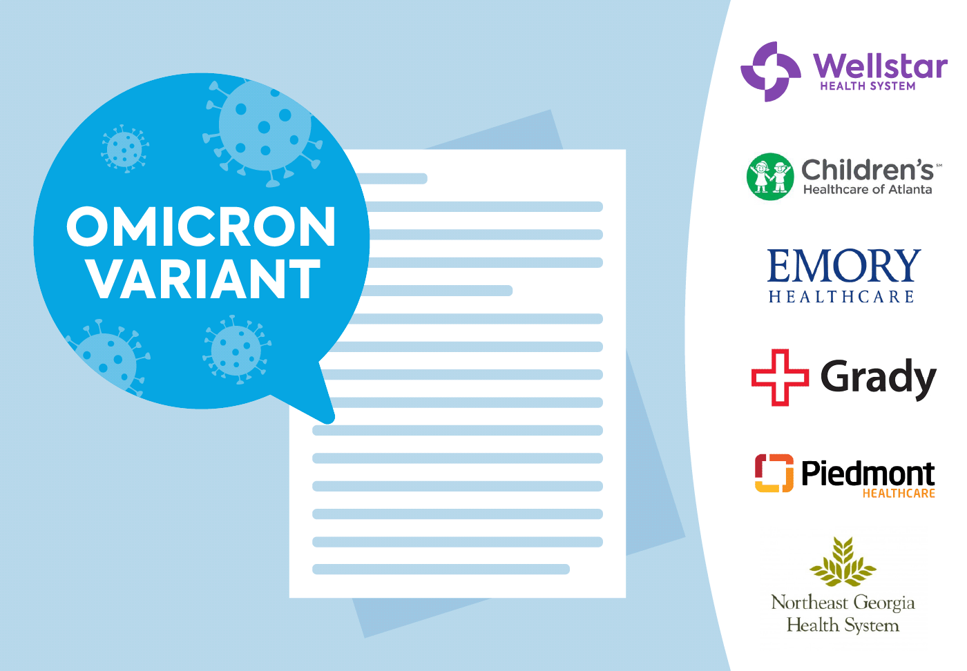 Text bubble with "Omicron variant," health system logos