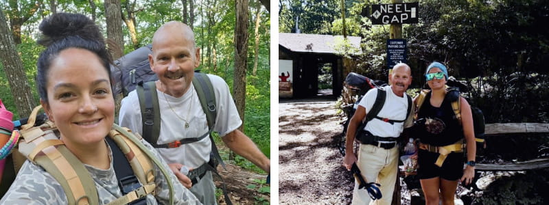 Fully loaded with walking sticks, packs on their backs and huge smiles, David and his daughter head out for a multiple day hiking excursion.