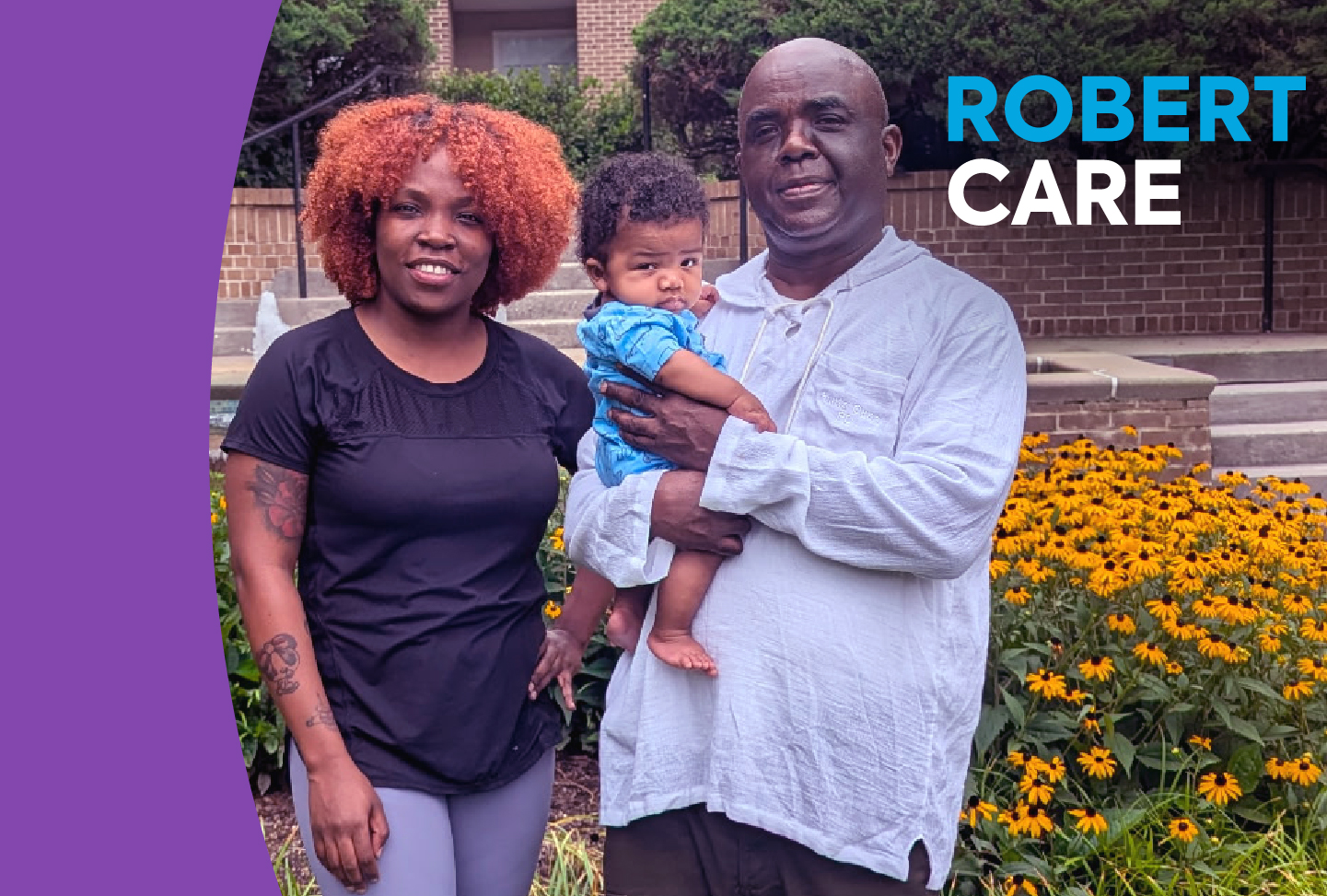 Robert, a new grandfather, poses proudly with his daughter and her infant son. With Wellstar helping him manage his HCM, he can keep making memories with his growing family. 