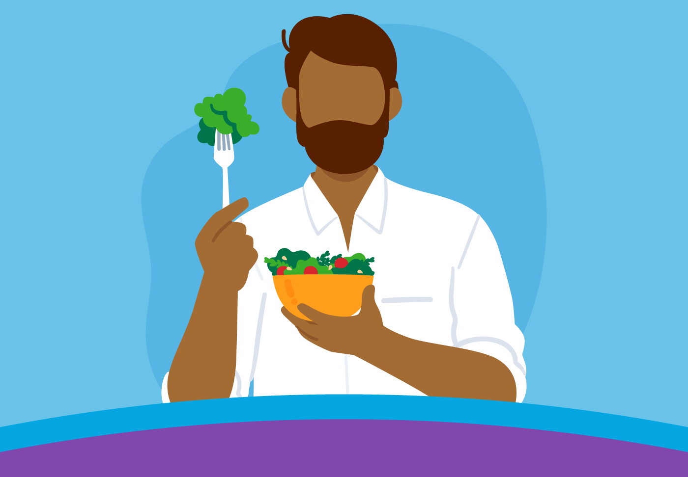 Illustration of person eating salad