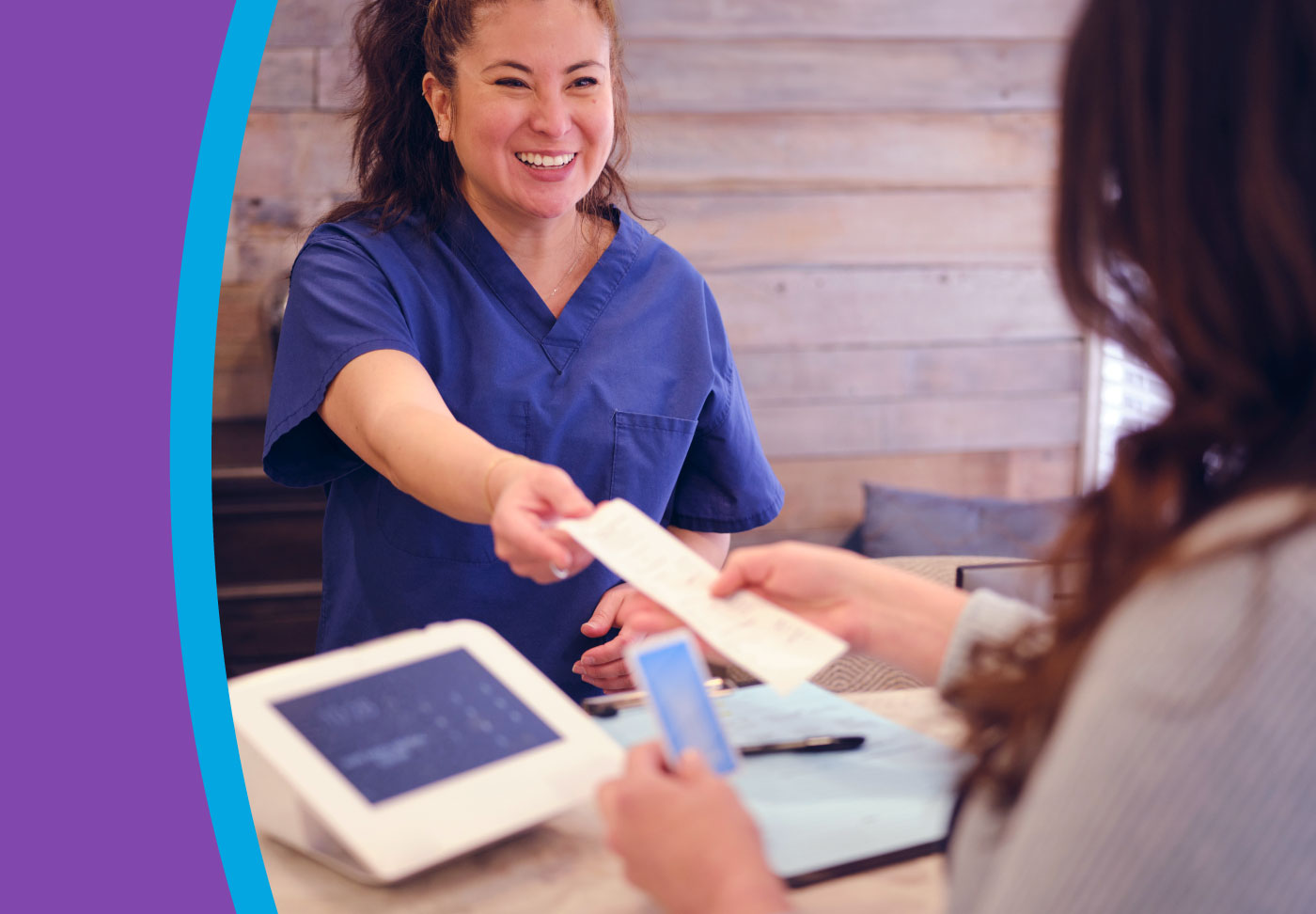 Person paying and receiving receipt