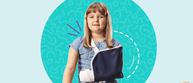 Young girl with her arm in a cast