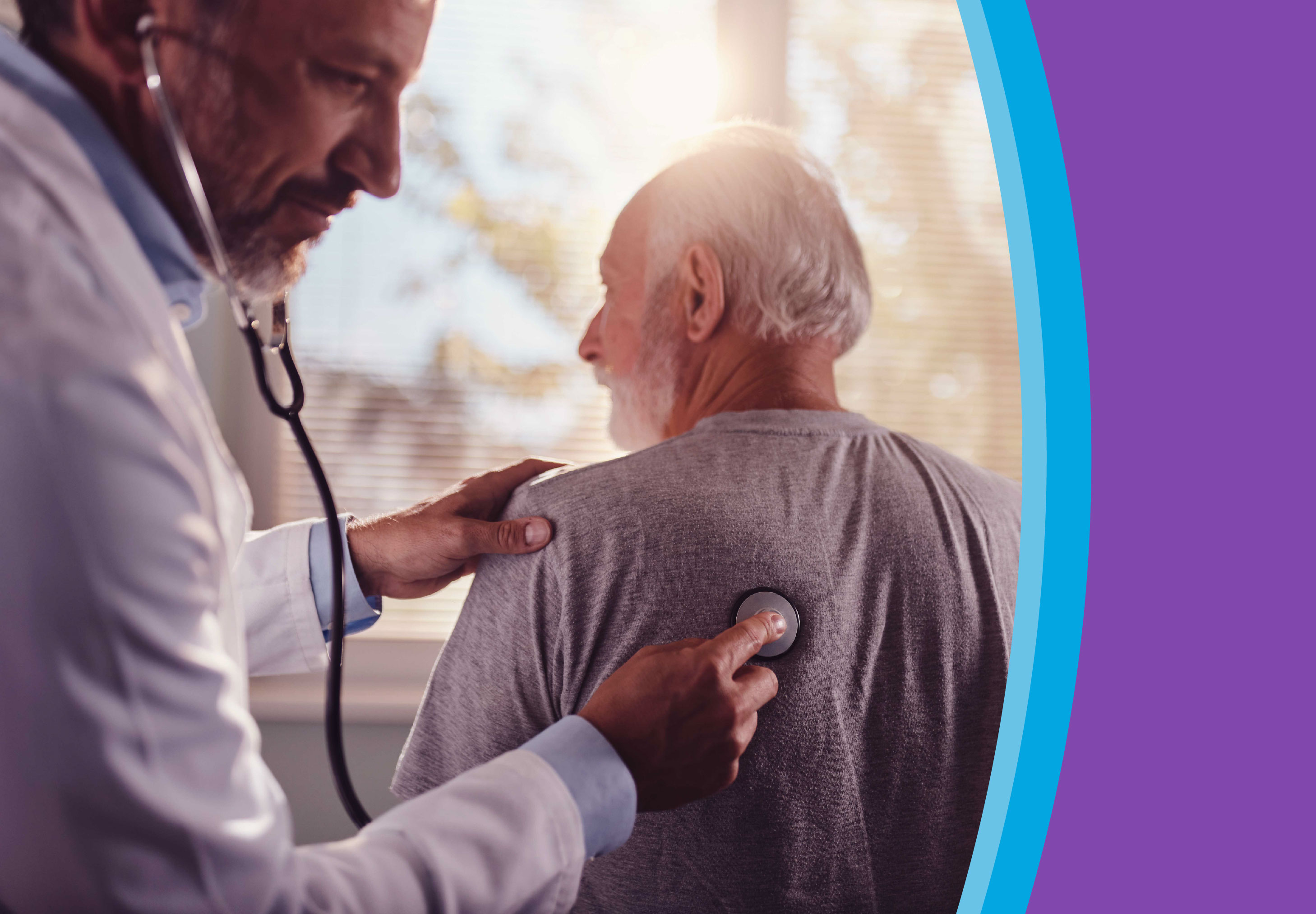 Healthcare provider listens to his patient's lungs using a stethoscope