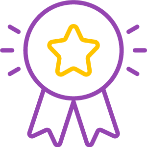 Best Hospitals In Georgia An award ribbon in purple with a yellow star on the button