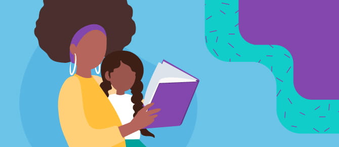 Illustration of parent reading to child