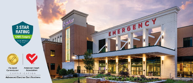 A photo of Wellstar Kennestone Regional Medical Center, the 3 Star Rating, Joint Commission C4 certification and Wellstar logo
