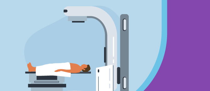 Illustration of a person receiving an advanced radiation therapy treatment.