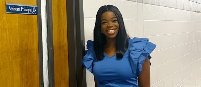 Back to school after receiving highly coordinated stroke care at Wellstar, Assistant Principal De'sa Fuller, enters her office to start a new school year.