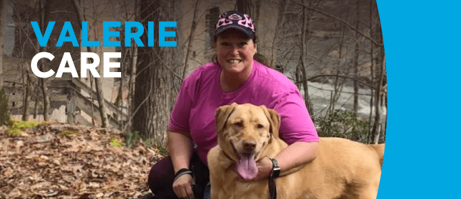 Valerie hiking with her dog