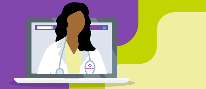 Stylized design of a Wellstar physician sharing Virtual Care