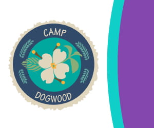 Logo of Camp Dogwood, featuring a dogwood flower