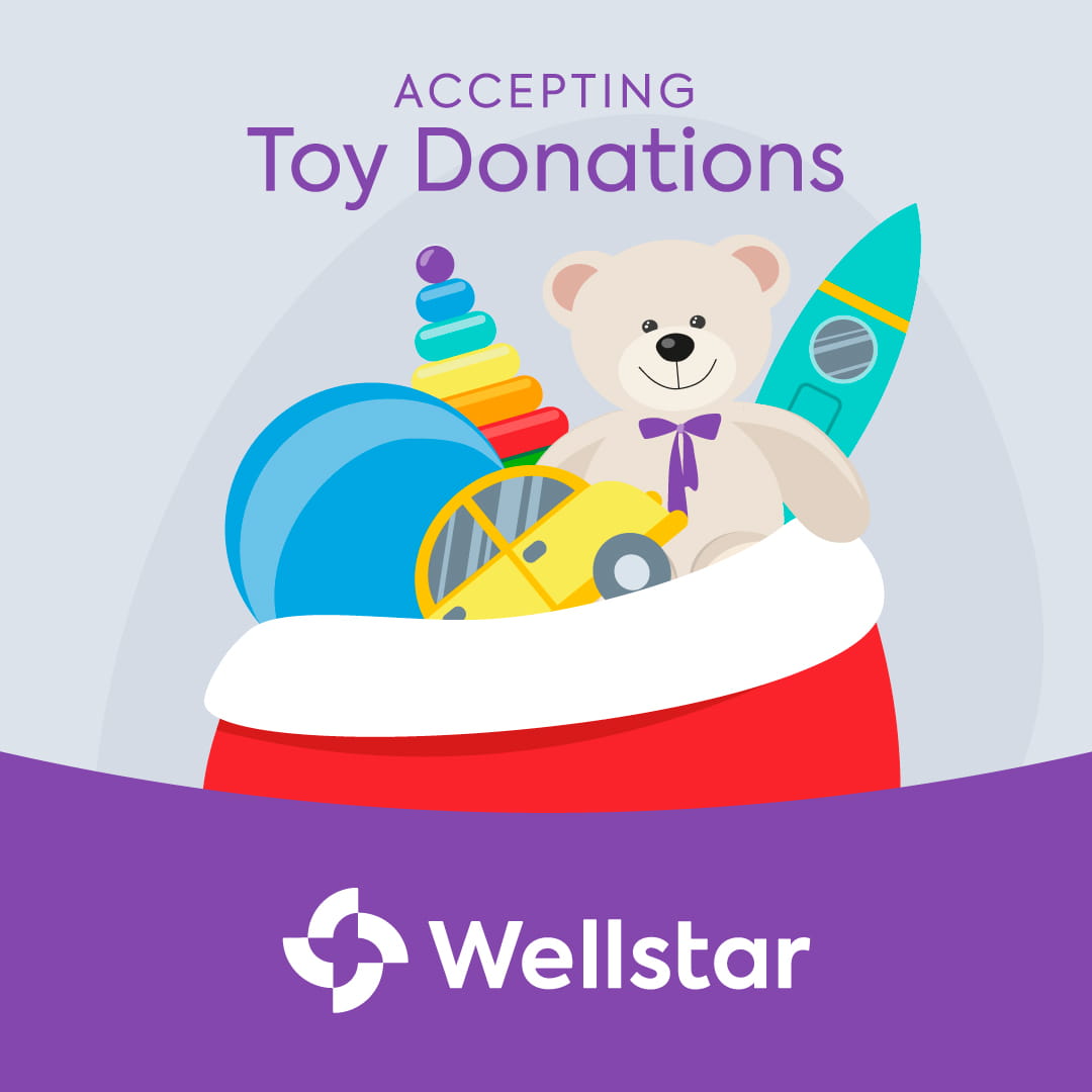 Image depicts holiday stocking filled with gifts for children and reads "Accepting Toy Donations."