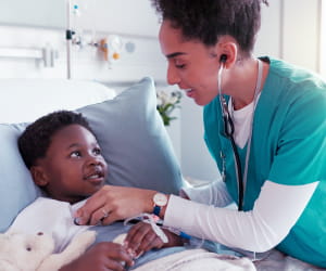 Image of medical professional caring for child