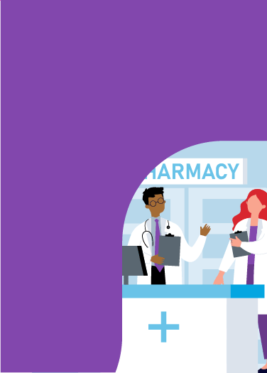 Illustration of pharmacy and staff members