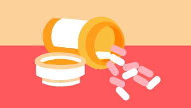 Illustration of pills and medication bottle