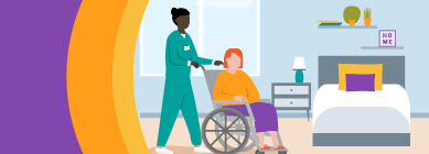 Illustration of a nurse providing home care to a patient.
