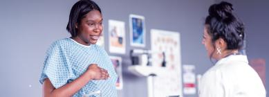 A pregnant patient and her healthcare provider have a conversation